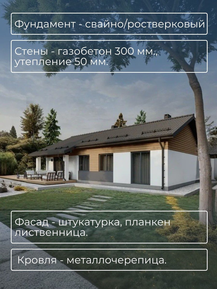 Проект дома 85 м2 / Газобетон / 1 этаж / — фото 4