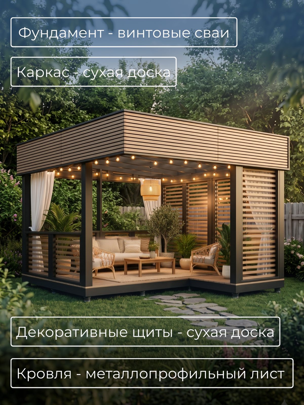 Проект беседки 4,0×4,0 м / HDBD25 — фото 3