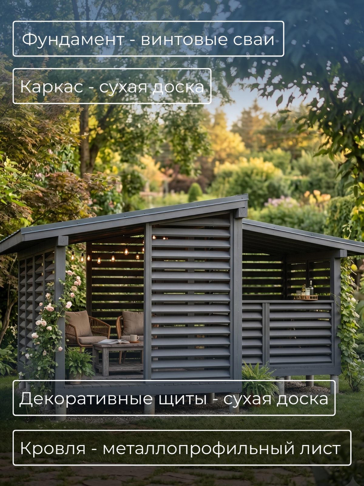Проект беседки 6,0×6,0 м / HDBD26 — фото 3
