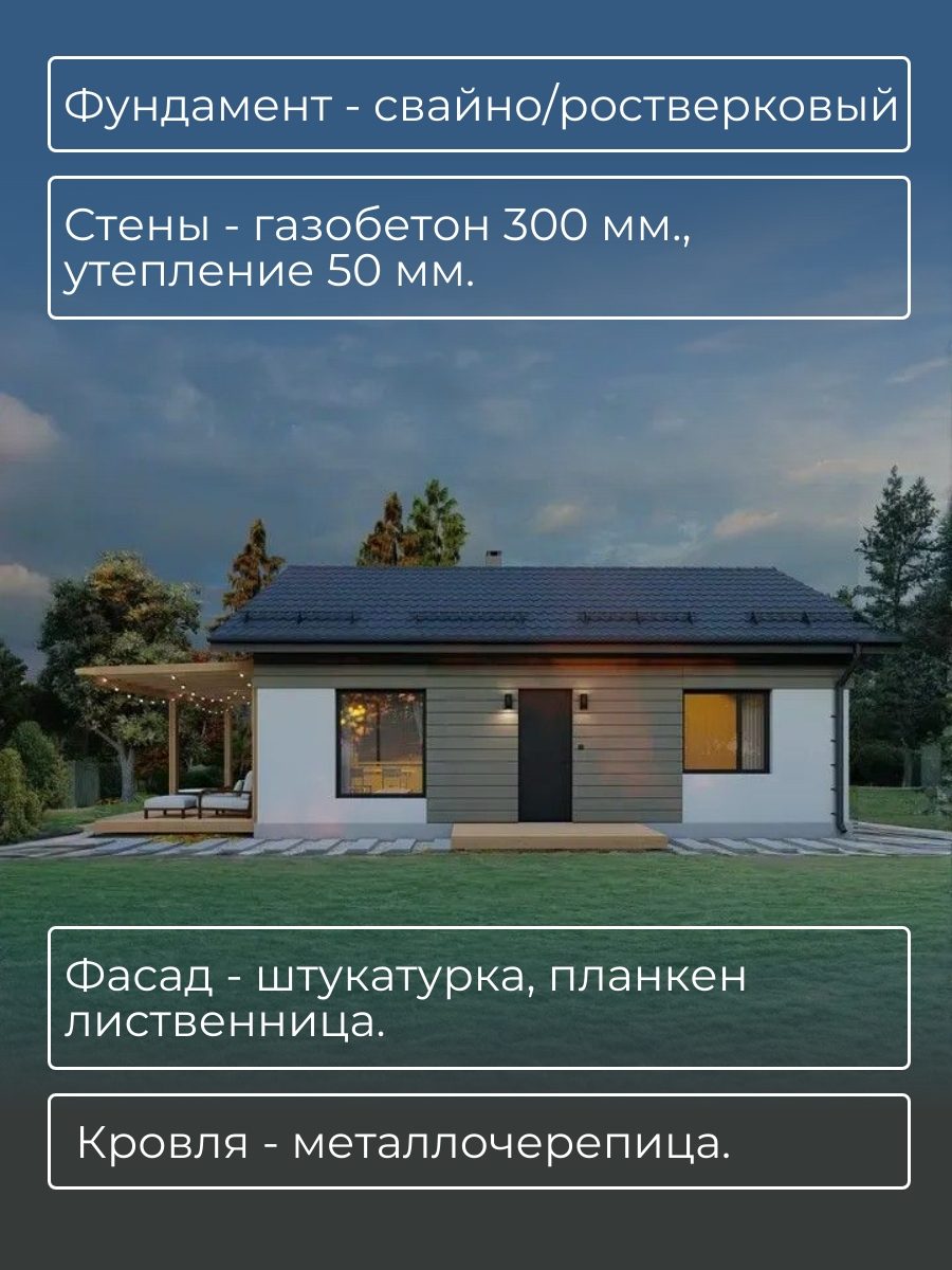 Проект дома 53 м2 / Газобетон / 1 этаж / — фото 5