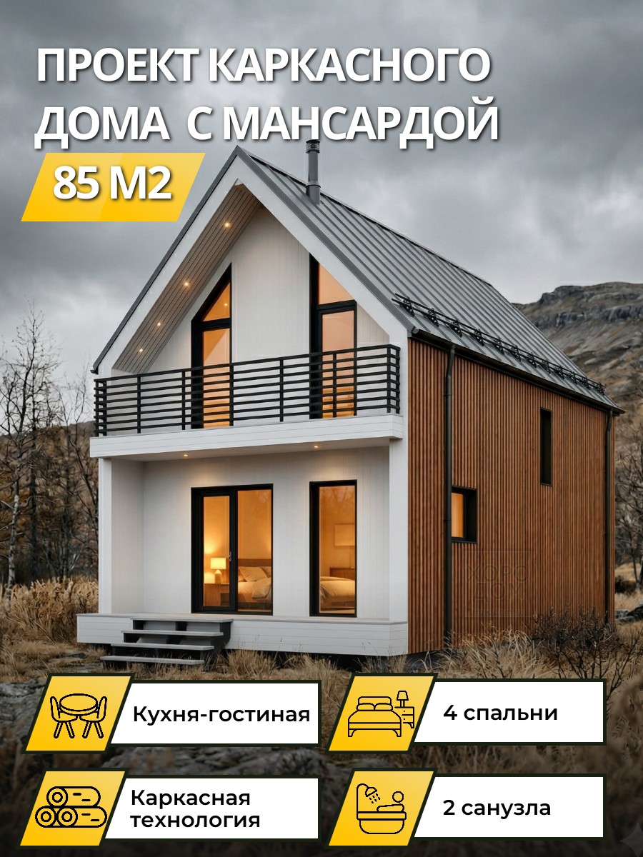 Проект дома 85 м2 / Каркасник / 2 этажа — фото 1