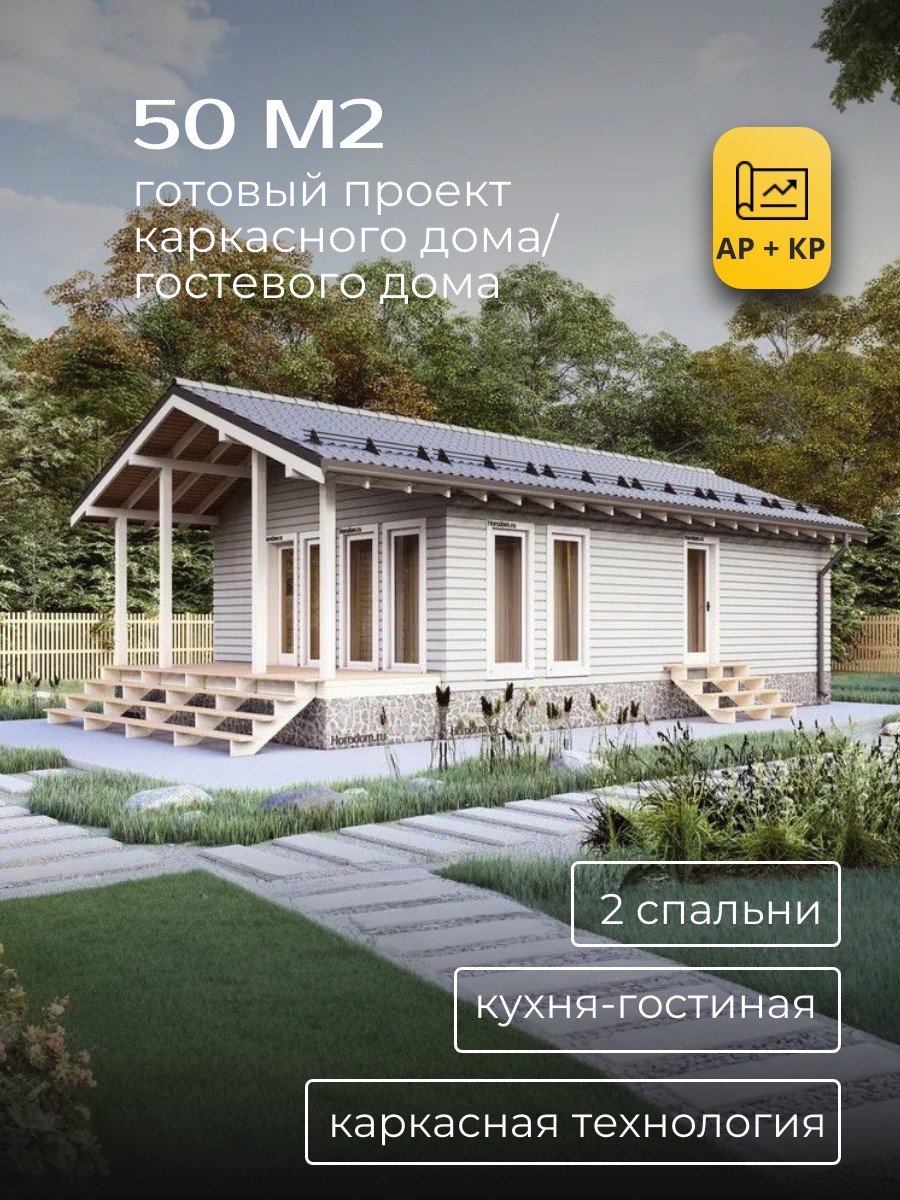 Проект дома 50 м2 / Каркасник / 1 этаж / — фото 1