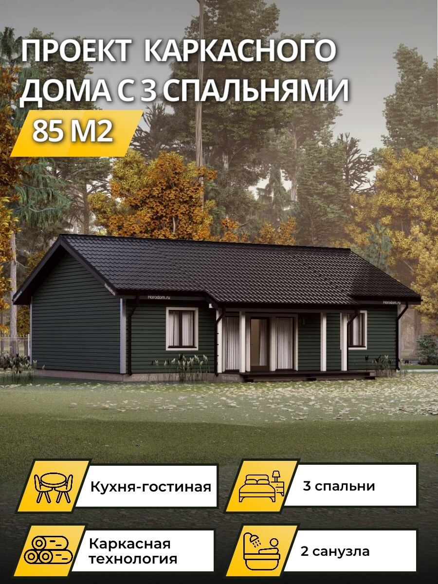 Проект дома 85 м2 / Каркасник / 1 этаж / — фото 1