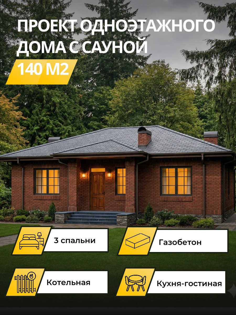 Проект дома 140 м2 / Газобетон / 1 этаж — фото 1